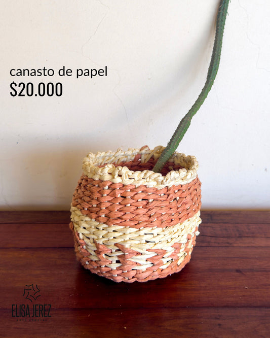 Canasto de Papel Durazno y Crema - Mediano